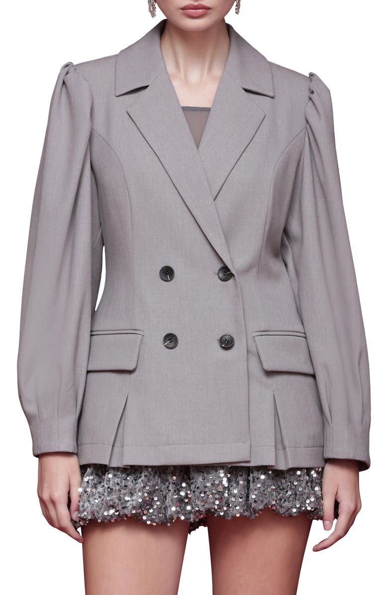 Avec Les Filles Double Breasted Puff Shoulder Blazer, Main, color, Light Grey