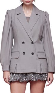 Avec Les Filles Double Breasted Puff Shoulder Blazer