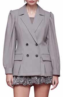 Avec Les Filles Double Breasted Puff Shoulder Blazer