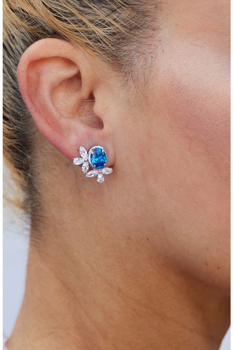 Cubic Zirconia Cluster Oval Stud Earrings, Alternate, color, SAPPHIRE BLUE