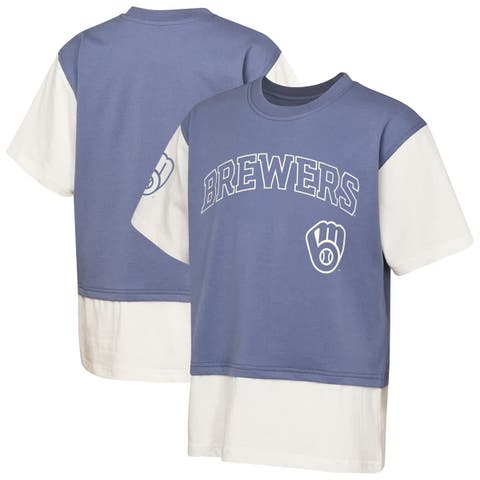 Youth Outerstuff  Navy/Cream Milwaukee Brewers Ultimate Pastels Premium Double Run T-Shirt