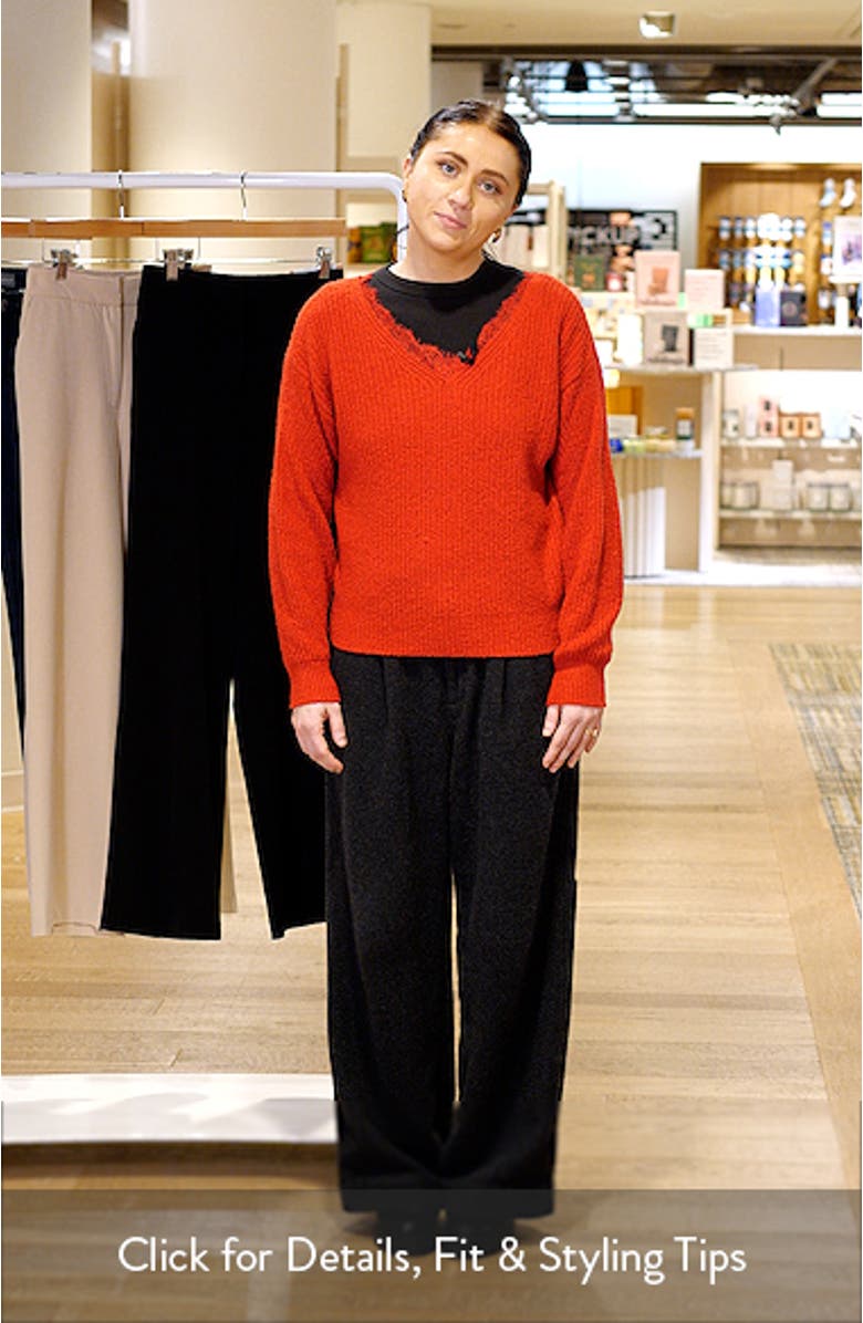 Lace Accent Cotton Blend V-Neck Sweater, sales video thumbnail