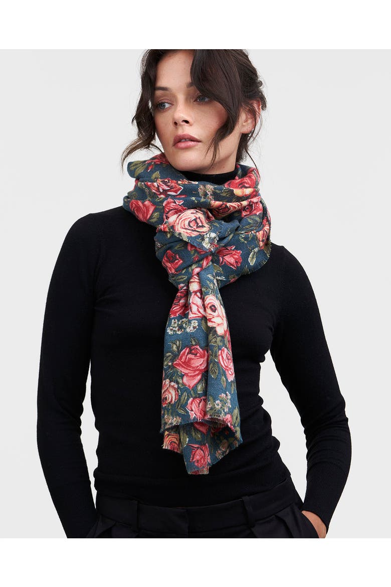 Roses Teal Pashmina Scarf, Alternate, color, Teal