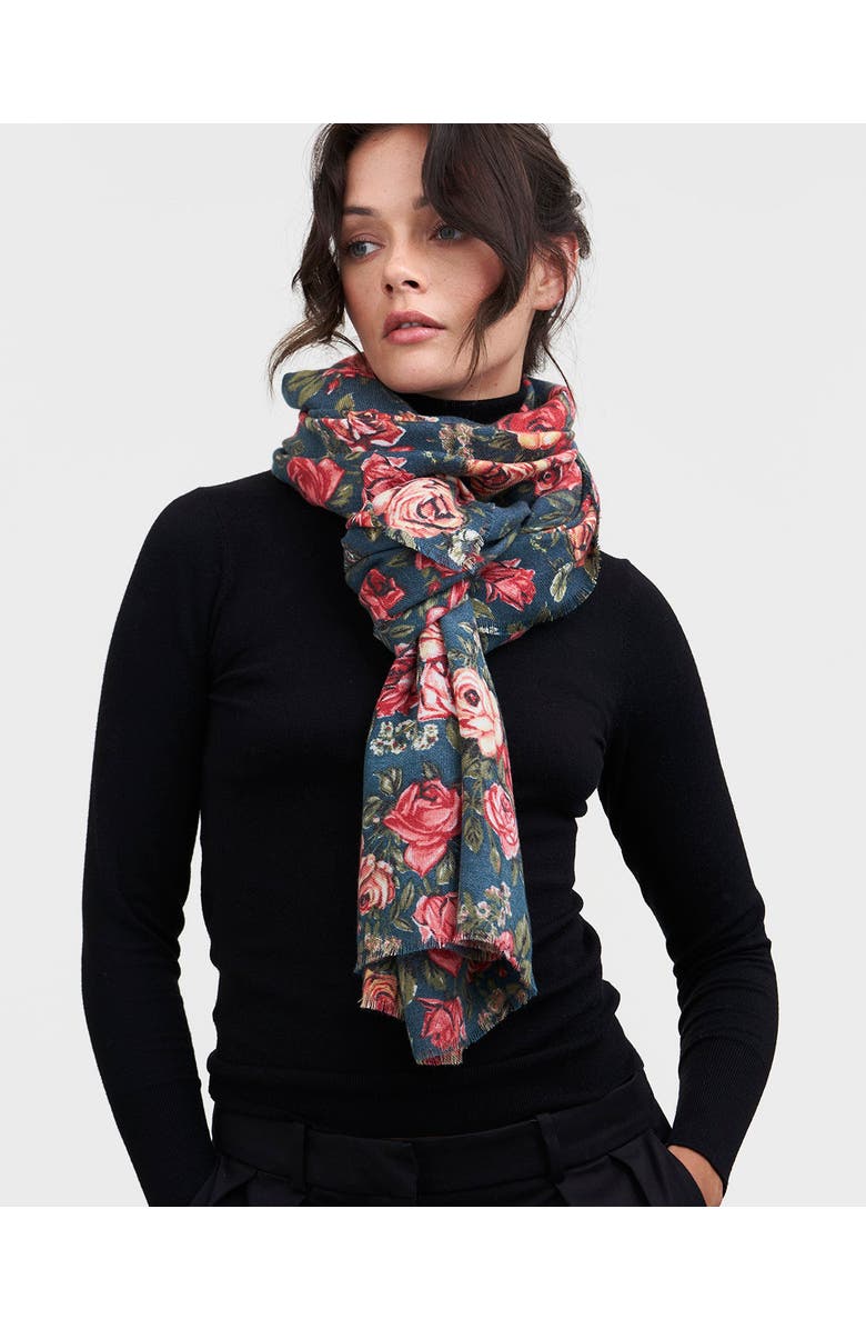 Fable England Roses Teal Pashmina Scarf, Alternate, color, Teal