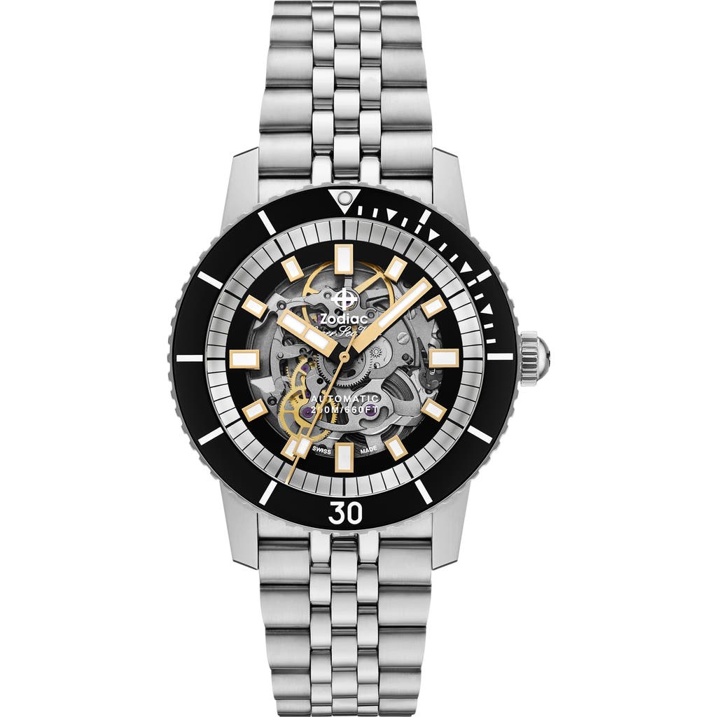 Zodiac Compression Diver Skeleton Bracelet Watch, 40mm