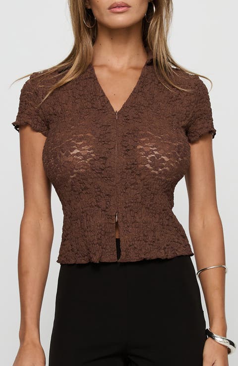 Best Shot Collar Lace Crop Top