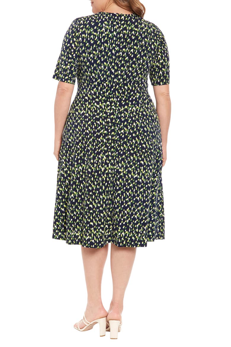 Elbow Sleeve Fit & Flare Midi Dress, Alternate, color, NAVY/ GREEN