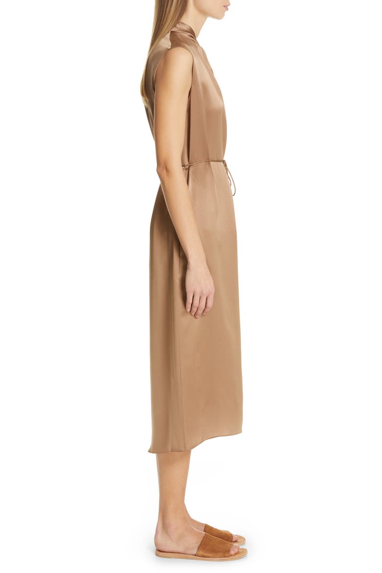 Knot Neck Tie Waist Midi Dress, Alternate, color, EARTH