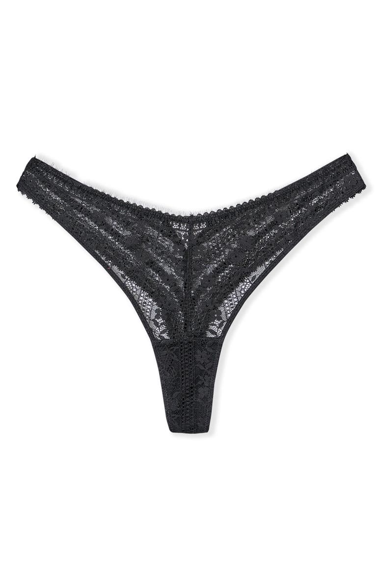 Etam Aura Lace Tanga Thong, Alternate, color, Black