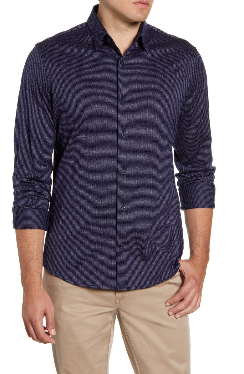 NORDSTROM MEN'S SHOP Regular Fit Jacquard Button-Up Knit Shirt, Main, color, 
