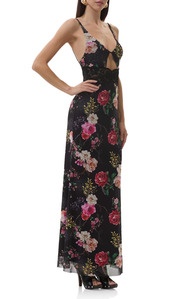 AFRM Elyse Floral Print Lace Maxi Dress, Alternate, color, Noir Summer Rose