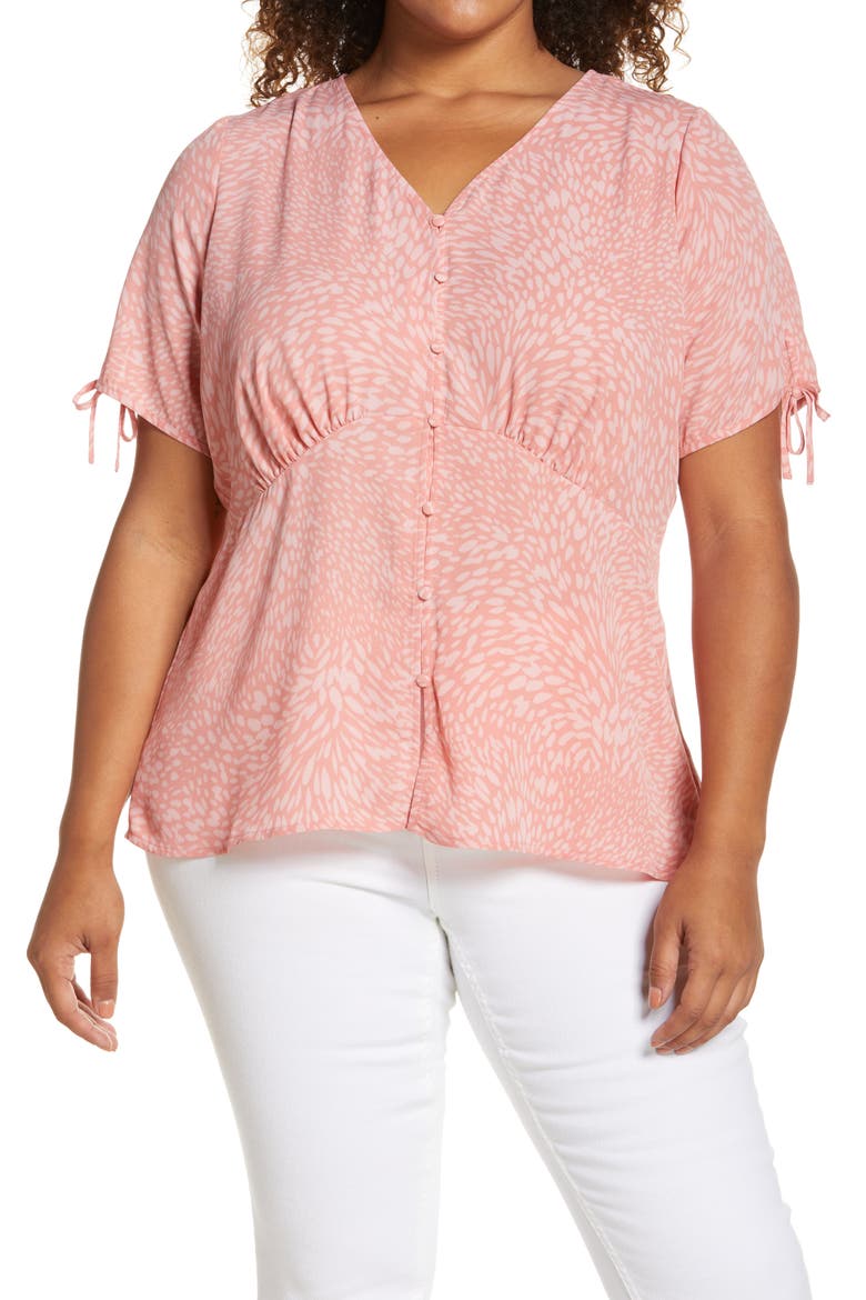 Print Tie Sleeve Blouse, Main, color, COOL MELON