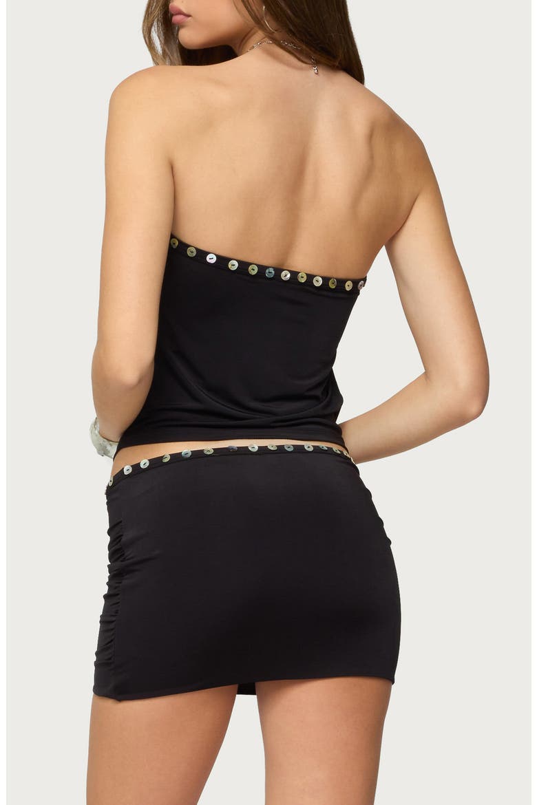 Giana Iridescent Button Keyhole Strapless Top, Alternate, color, BLACK