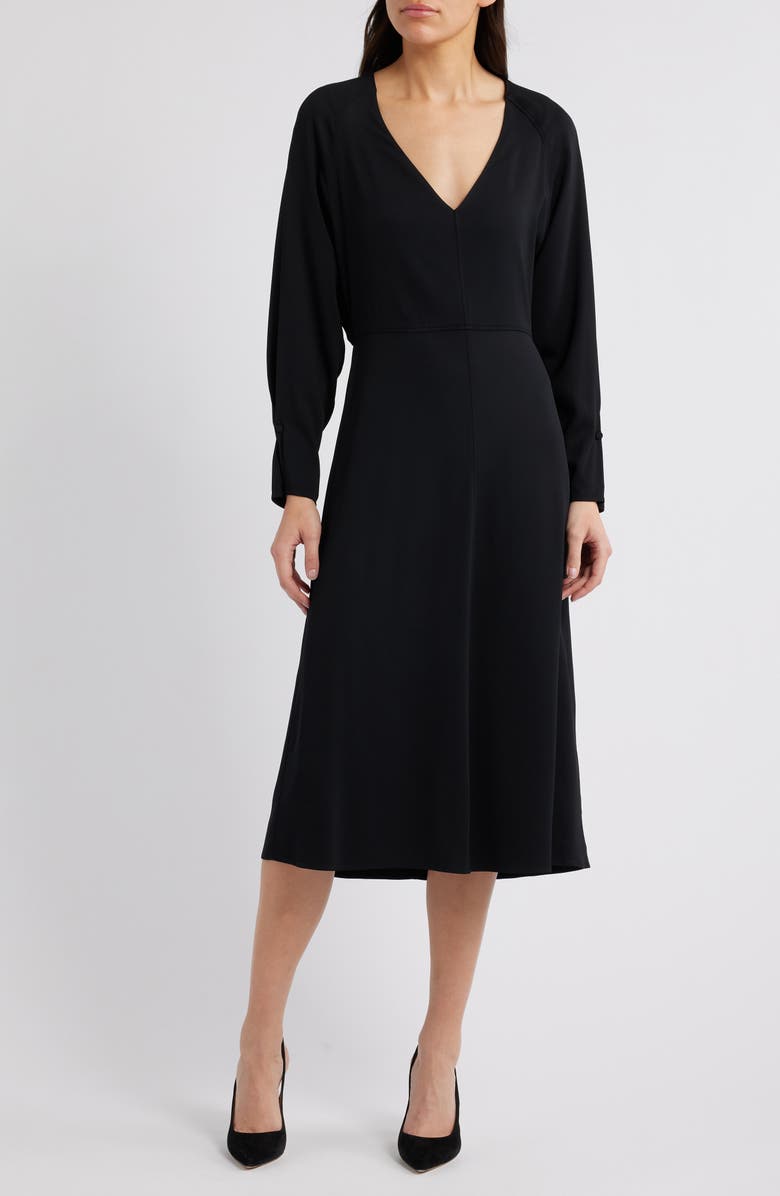 BOSS Diesha Long Sleeve Midi A-Line Dress, Main, color, Black
