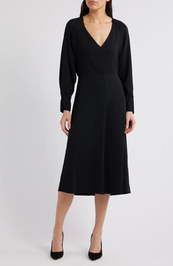 Hugo Boss Boss Diesha Long Sleeve Midi A-line Dress In Black