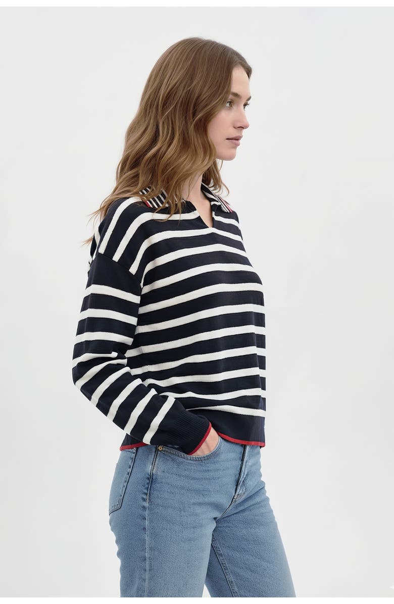Central Park West Maisie Bright Striped Ls Polo, Alternate, color, Navy Multi