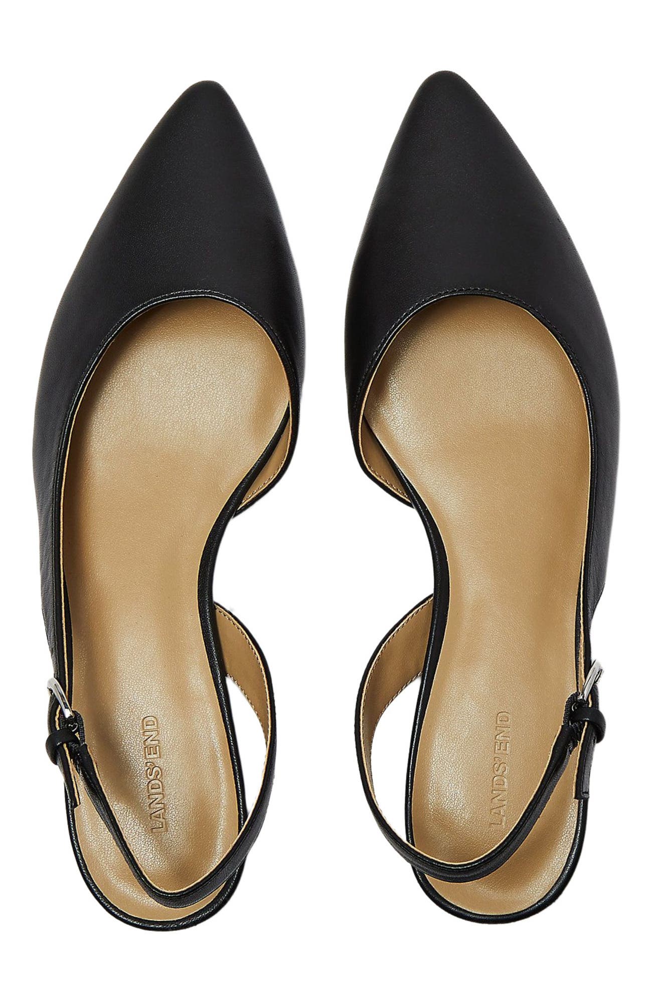 Lands' End Leather Slingback Low Heels, Alternate, color, Black Leather