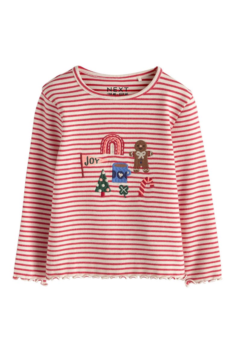 Kids' Festive Rib Long Sleeve Stretch Cotton Top, Main, color, RED