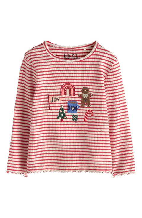 Kids' Festive Rib Long Sleeve Stretch Cotton Top