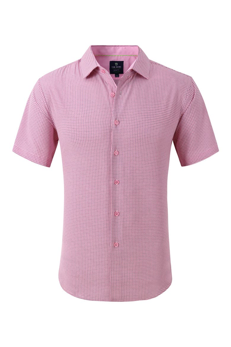 Slim Fit Short Sleeve Performance Stretch Button-Up Shirt, Alternate, color, PINK
