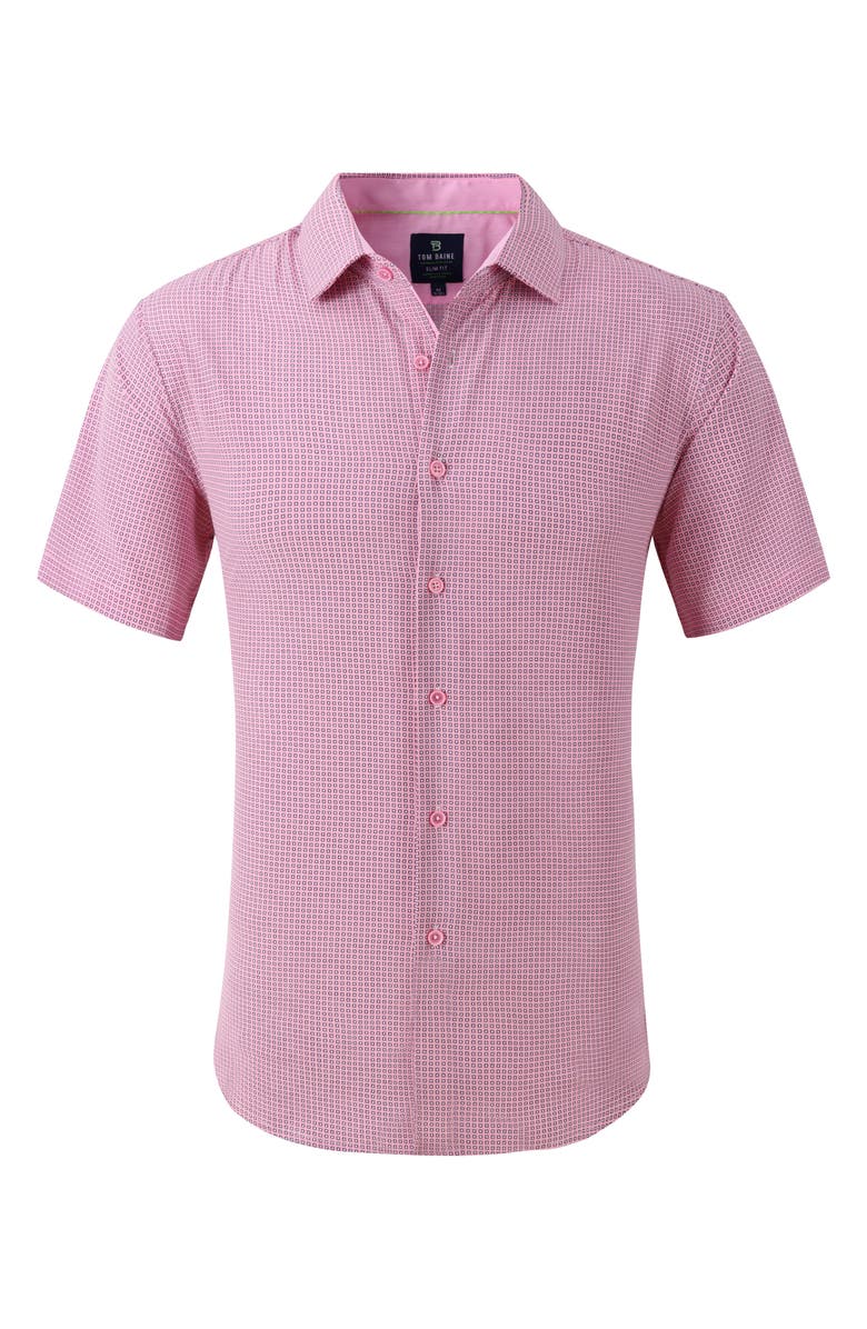 TOM BAINE Slim Fit Short Sleeve Performance Stretch Button-Up Shirt, Alternate, color, Pink