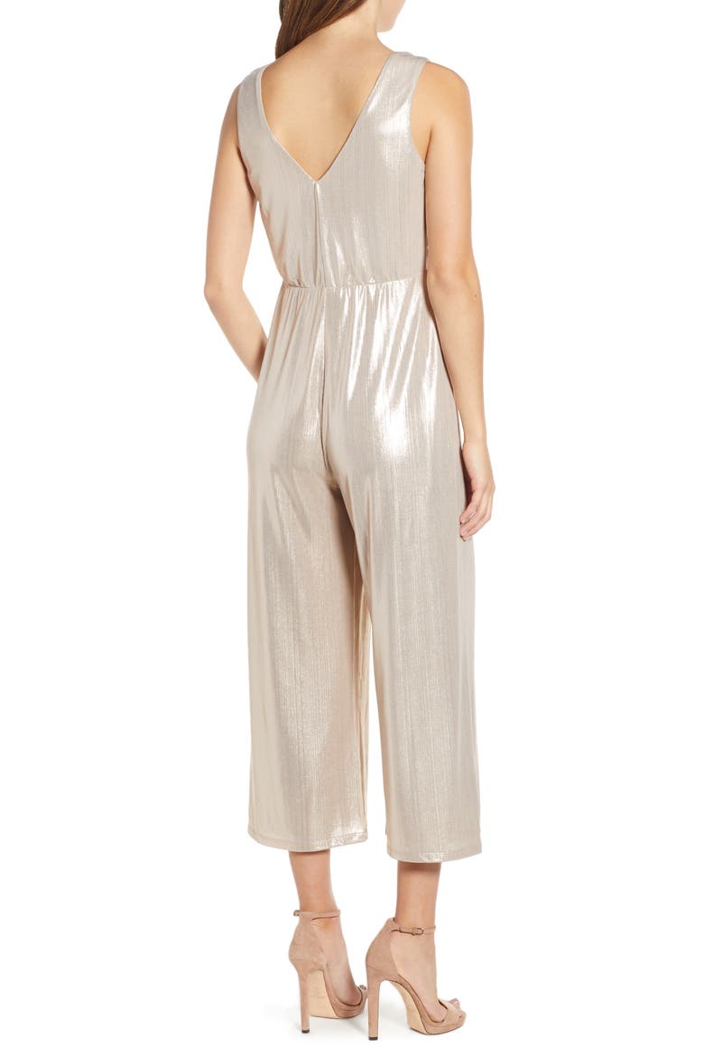 Twist Front Metallic Jumpsuit, Alternate, color, METALLIC GOLD