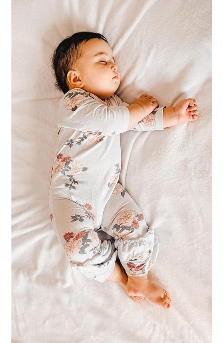 Everly Grey Ruffle Romper & Head Wrap Set, Alternate, color, Peony