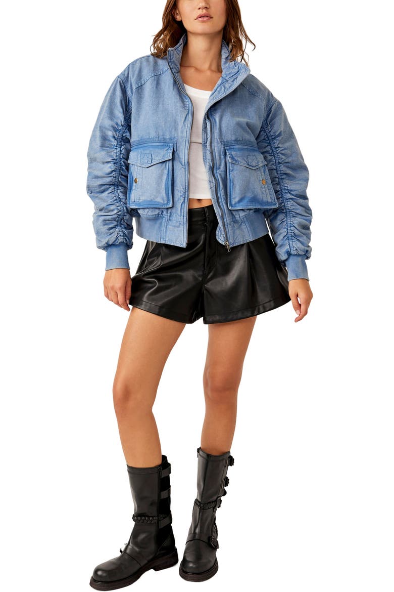 Flying High Cotton & Linen Bomber Jacket, Alternate, color, DENIM GREY