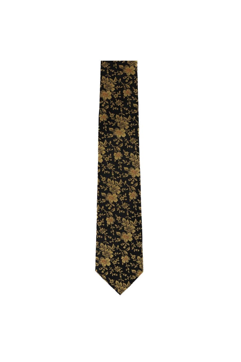 Midas Floral Novelty Silk Necktie, Alternate, color, Black and Gold