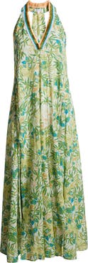 Poupette St Barth Nava Print Fringe Cover-Up Maxi Dress