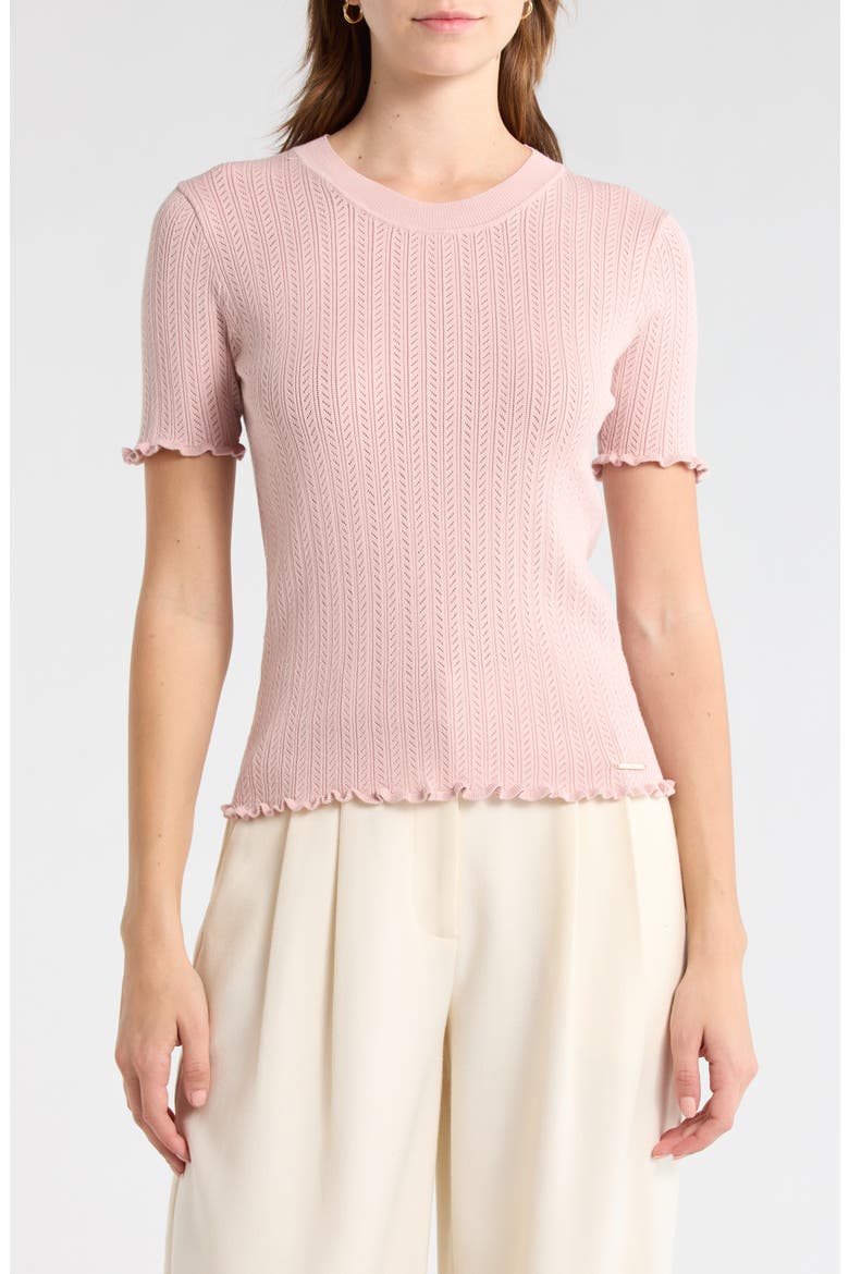 Pointelle Short Sleeve Sweater, Main, color, LIGHT BLUSH