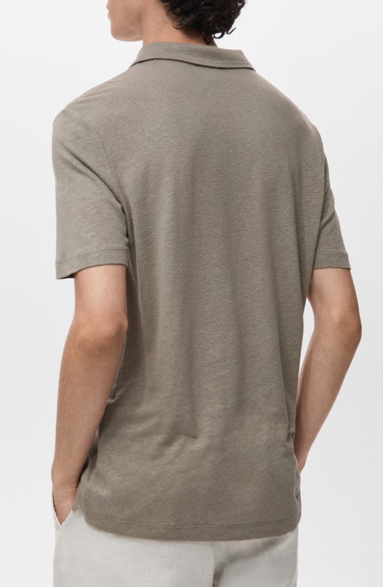 MANGO Slim Fit Linen Blend Jersey Polo, Alternate, color, Chocolate