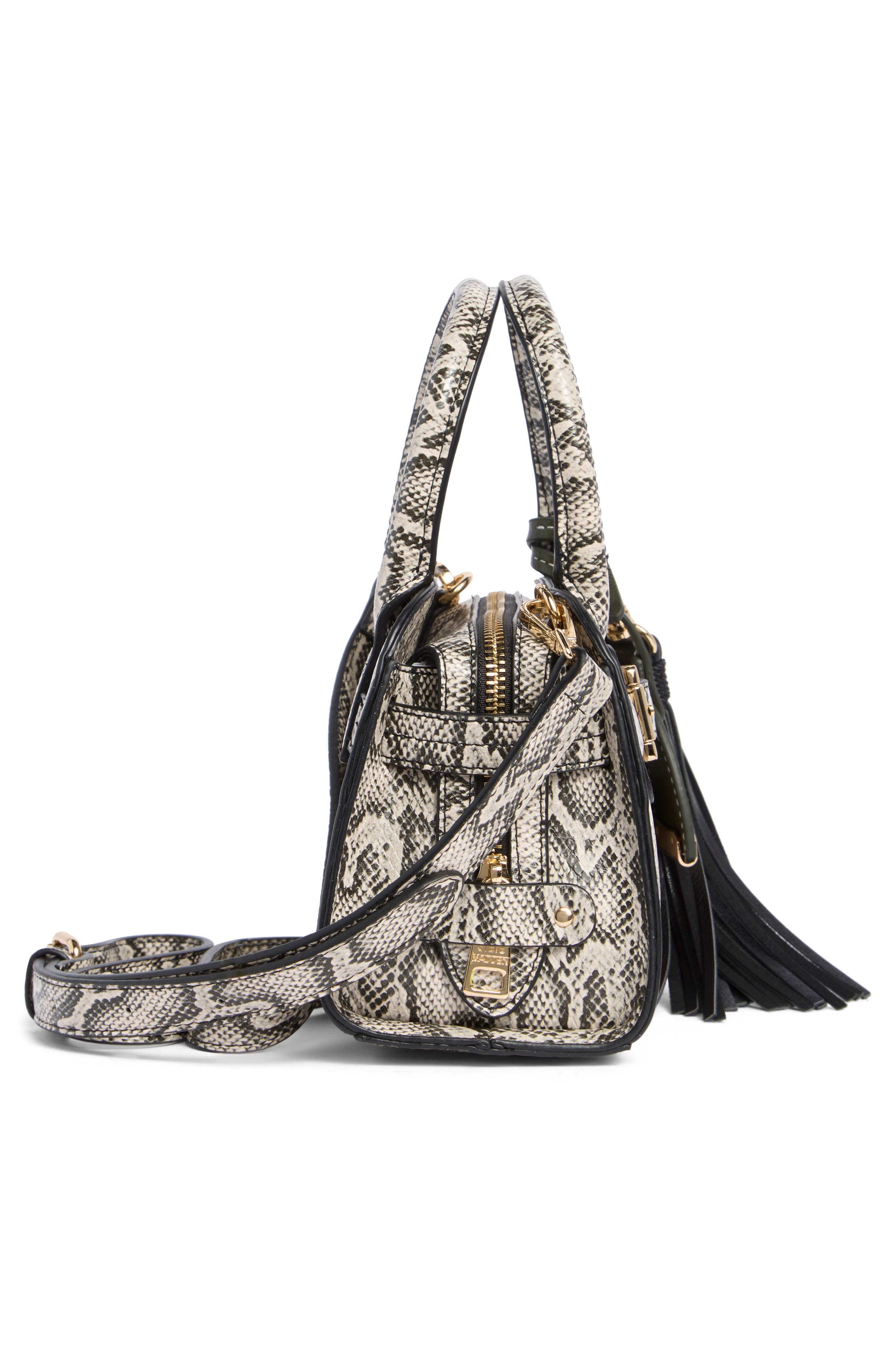Steve Madden Phoenix Satchel Bag, Alternate, color, Black/ White Snake Print