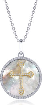 Lafonn Simulated Diamond & Mother-of-Pearl Cross Pendant Necklace