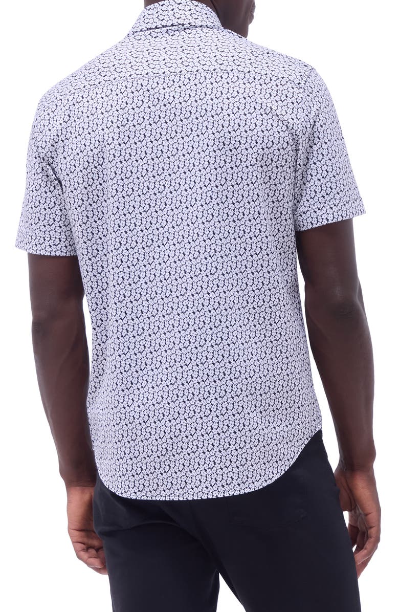 Bugatchi Miles OoohCotton<sup
®</sup
 Floral Short Sleeve Button-Up Shirt, Alternate, color, Black