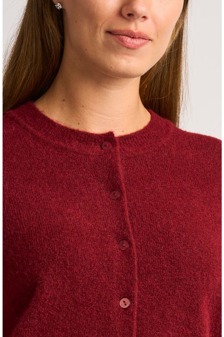 Fuzzy Crewneck Cardigan, Alternate, color, POMEGRANATE