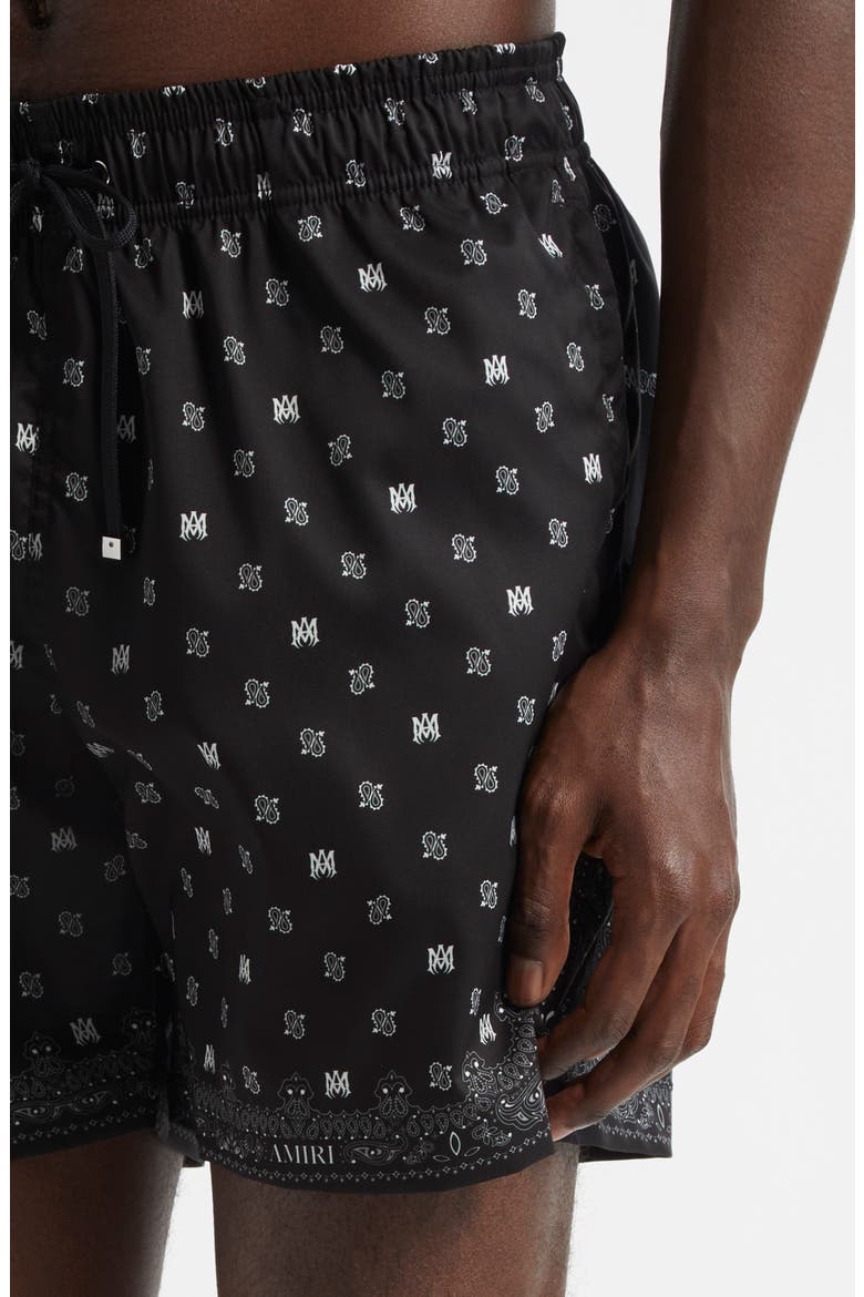 Monogram Paisley Swim Trunks, Alternate, color, BLACK