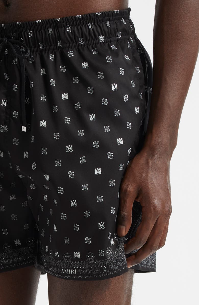 AMIRI Monogram Paisley Swim Trunks, Alternate, color, Black