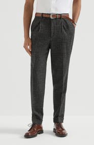 Brunello Cucinelli Silk, wool and cashmere Prince of Wales flannel trousers with pleat