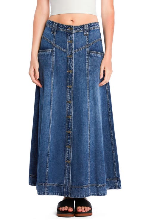 Panel Front Button Denim Maxi Skirt
