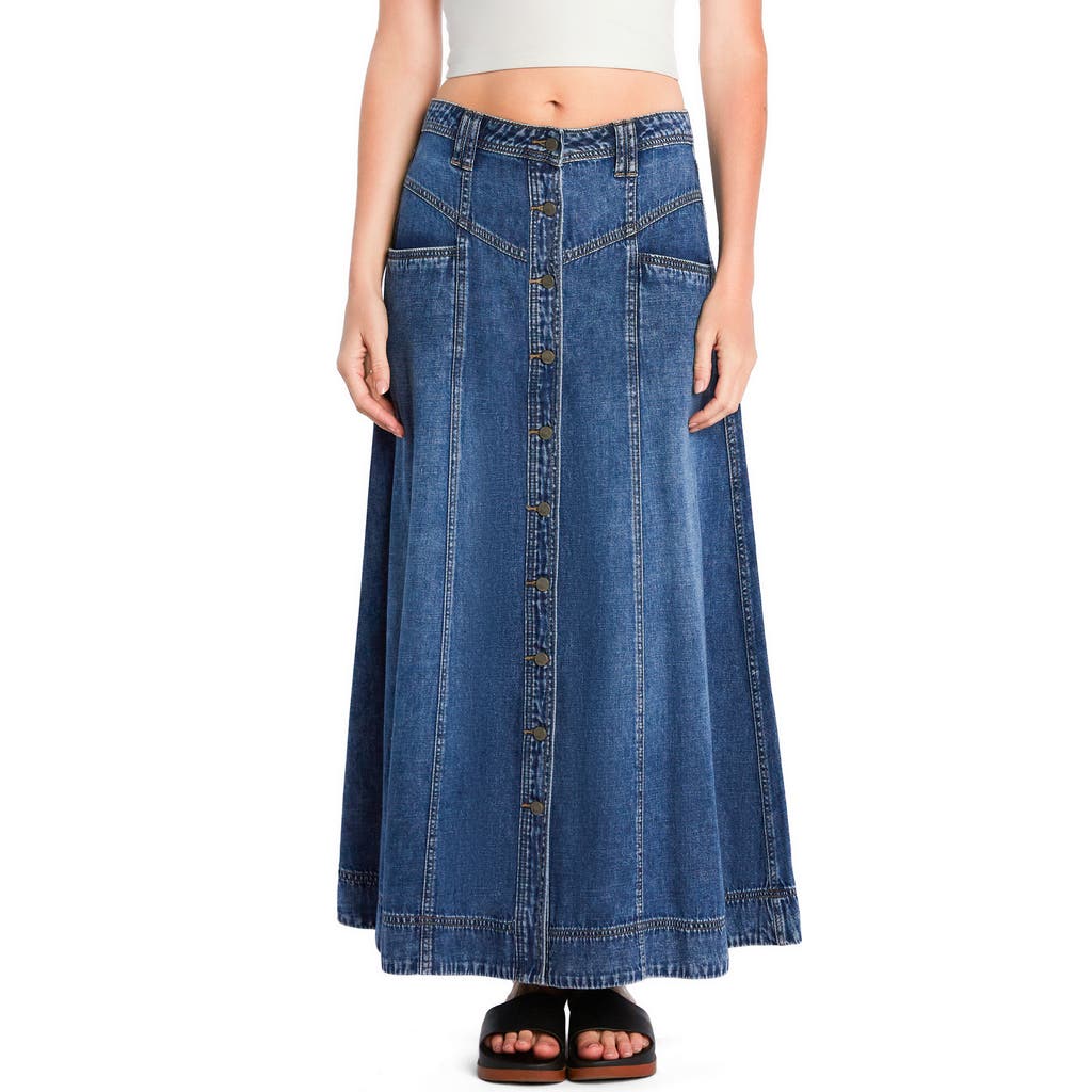 WASH LAB DENIM WASH LAB DENIM PANEL FRONT BUTTON DENIM MAXI SKIRT