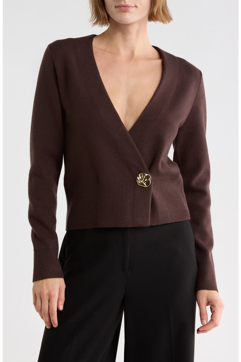 One Button Crop Cardigan, Main, color, CHOCOLATE