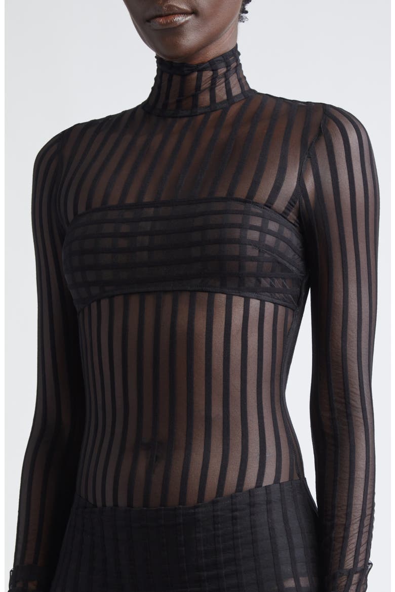 Stripe Long Sleeve Open Back Maxi Dress, Alternate, color, BLACK