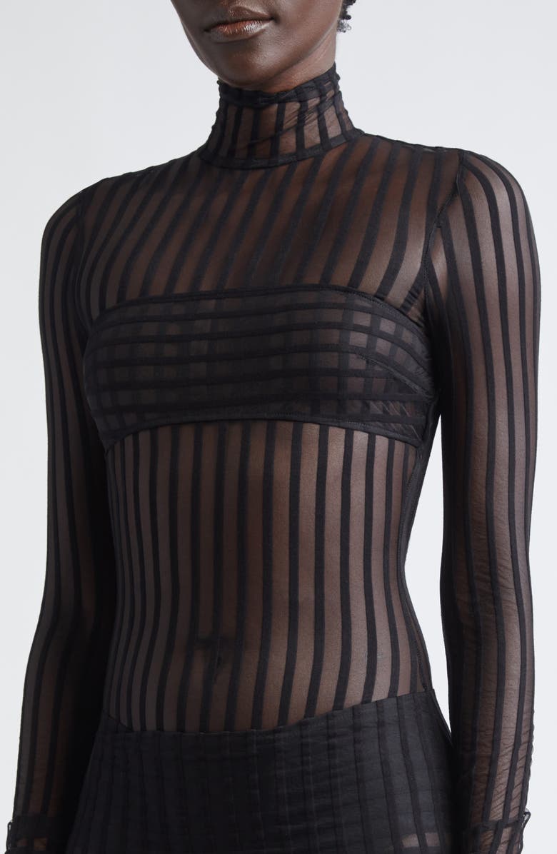 LaQuan Smith Stripe Long Sleeve Open Back Maxi Dress, Alternate, color, Black