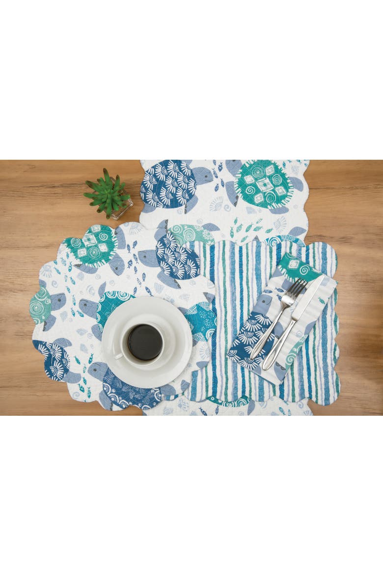 Turtle Bay Reversible Blue Coastal Napkin Set of 6, Alternate, color, Blue