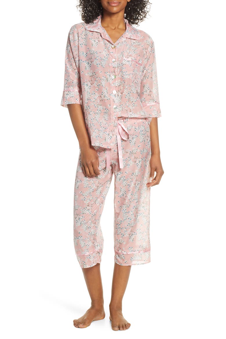 Isabelle Cotton & Silk Crop Pajamas, Main, color, DARK PINK