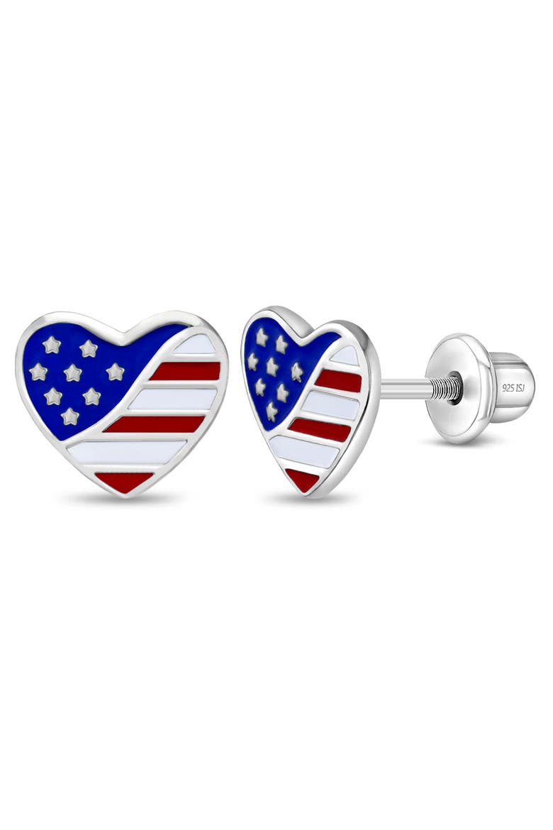 Patriotic Heart Girl Earrings, Main, color, Red
