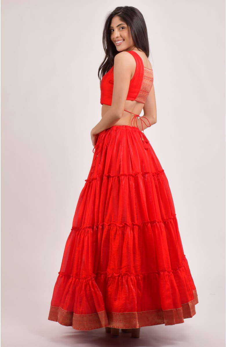 RAAS Cherrie Shimmer Tiered Lehenga Choli, Alternate, color, Red