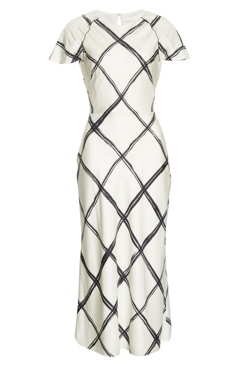 Jason Wu Collection Windowpane Print Silk Crêpe de Chine Midi Dress, Alternate, color, 