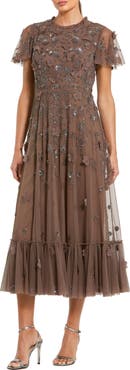 Mac Duggal Embellished High Neck Cap Sleeve A Line Dress